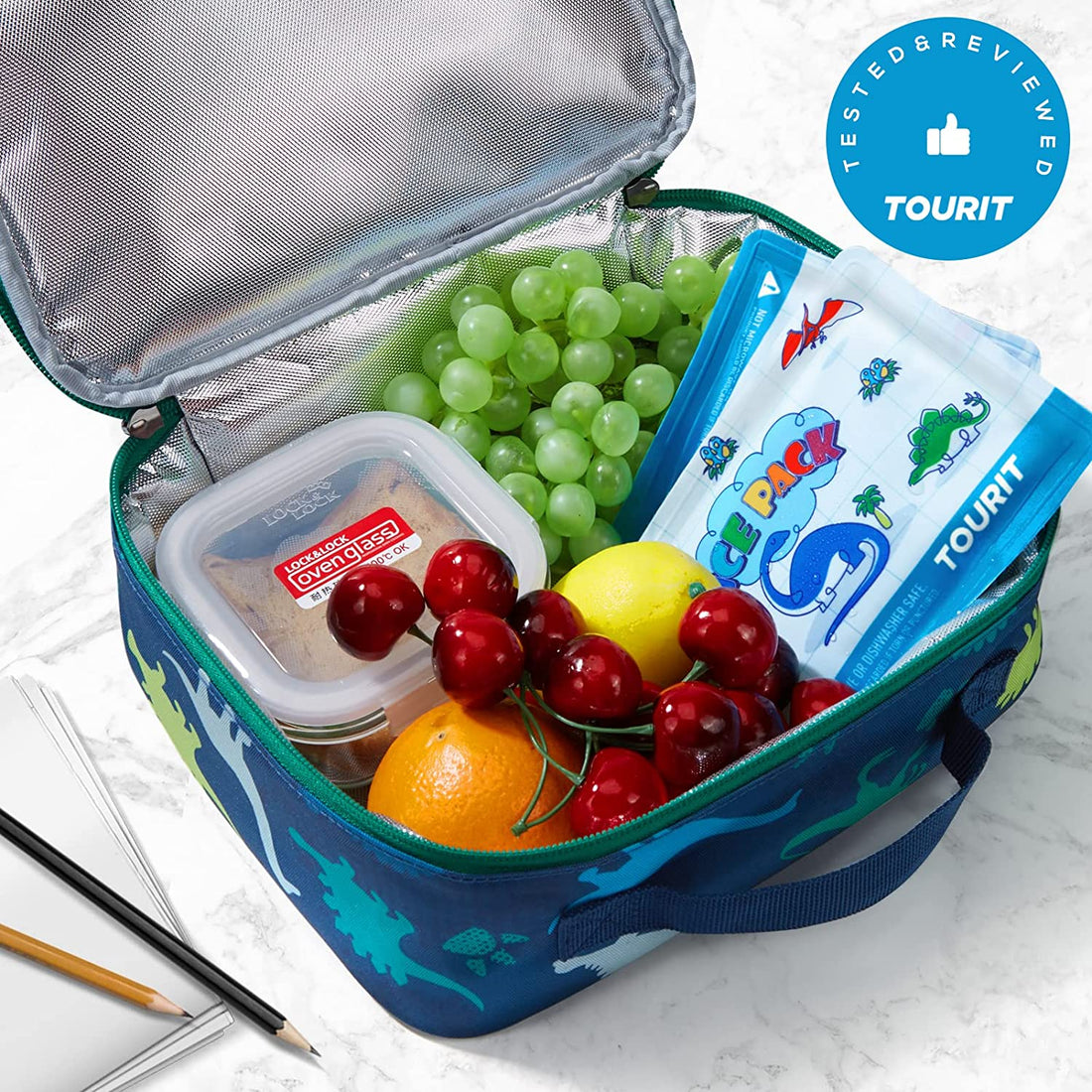 Fit & Fresh Kids' Reusable Lunch Box Container Set with Built-In Ice Packs,  14-P